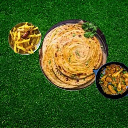Laccha Paratha + Aloo Bhaja + Chicken Kosha
