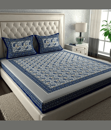 COZYKO Cotton 1 Double Bedsheet with 2 Pillow Covers ( Blue )