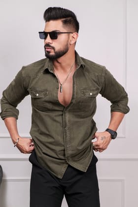 Mehandi Double Pocket Full Sleeve RFD Cotton Shirt Mehandi Double Pocket Full Sleeve RFD Cotton Shirt