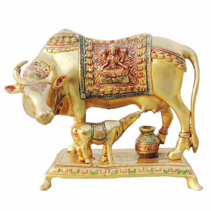 Brass Cow & Calf Statue - Indian Traditional Decor, Height : 8.5 Inch (BSMAS1012 E)