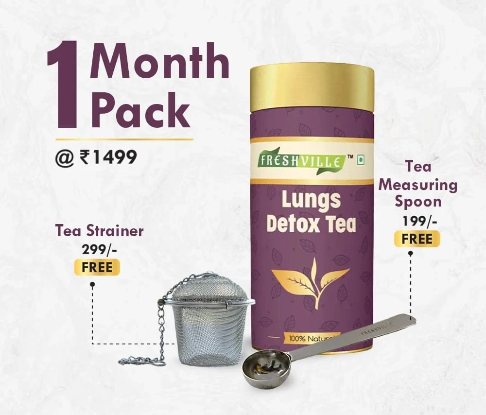 Freshville Lungs Detox Tea | Pure & Natural | Helps In Detoxify the Lungs | Moringa, Rose Petals, Peppermint, Lemongrass, Hibiscus, Cinnamon, Mulethi, Tulsi, Fenugreek, Ginger, Green Tea (10