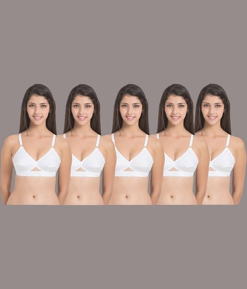 Desiprime Pack of 5 Cotton Non Padded Women's Everyday Bra ( White )