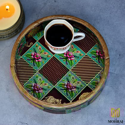 The Mohraj Rajasthani Wooden Round MDF Trays with Resin Finish Set of 3  