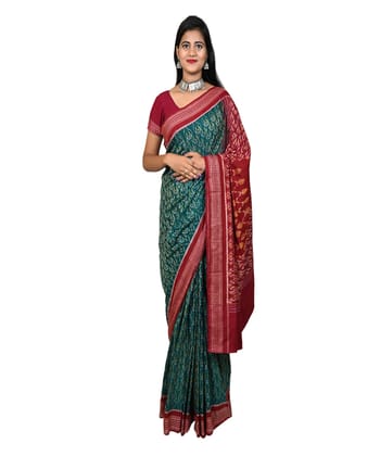 Green maroon colour handwoven cotton saree