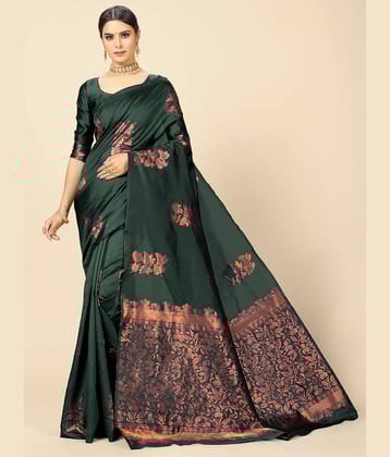 BLEESBURY Banarasi Silk Woven Saree With Unstitched Blouse Piece ( Navy Blue )