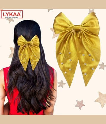 Lykaa Large Satin Hair Bow with Pearls Longtail Clips Hair Accessories for Women -1 Pcs (Multicolor)