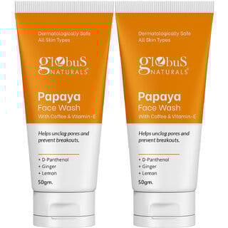 Globus Naturals Papaya Face Wash with Coffee  VitaminE  helps unclog pores and reduces breakouts Suitable for All Skin Types 50gm Set of 2
