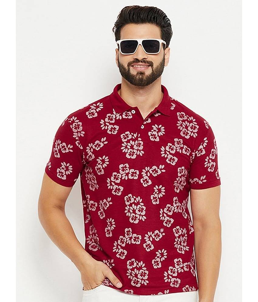 GET GOLF Pack of 1 Cotton Blend Regular Fit Printed Half Sleeves Men's Polo T Shirt ( Maroon )