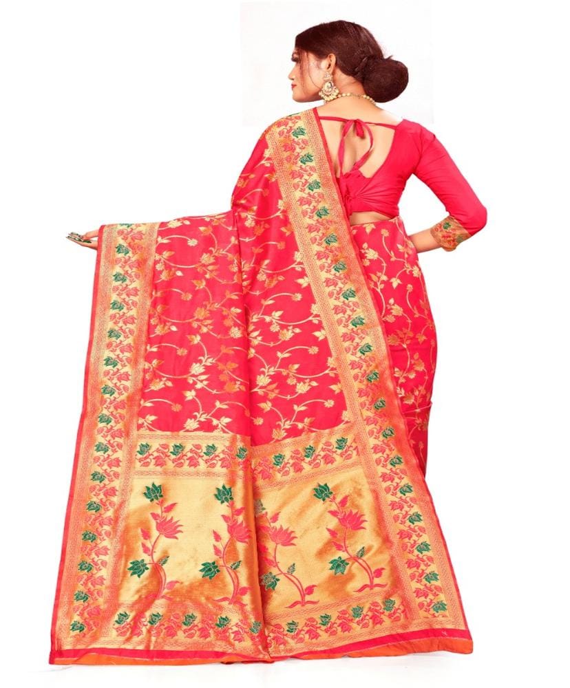 Women's Banarasi Silk Designer Weaving Saree with Unstitched Blouse (Pink, 5.50 Mtrs)