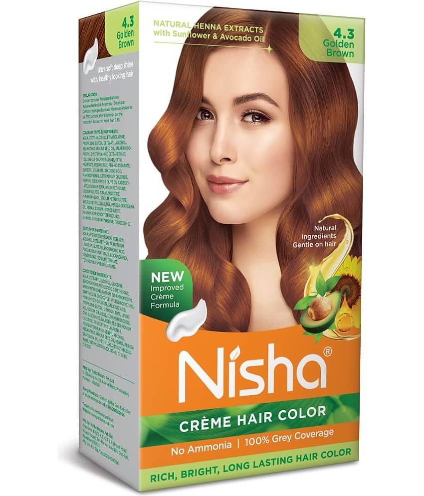 Nisha Creme Hair Color 4.3 Golden Brown 120g, Permanent Hair Color for Women Men, Ammonia Free Hair Colour