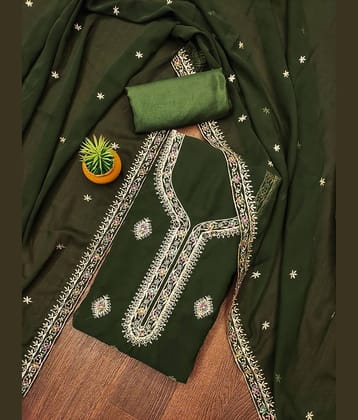 Rangtulika Ethnics Unstitched Georgette Embroidered Dress Material - Green ( Pack of 1 )