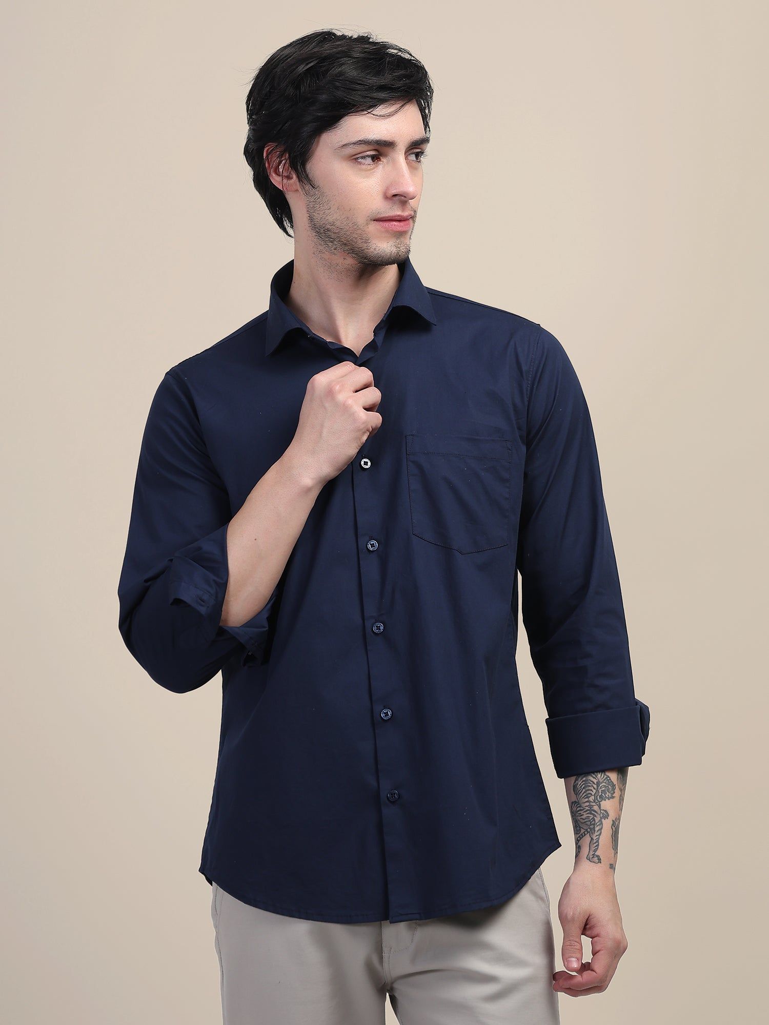 Deep Navy Shirt With Premium Cotton Lycra-M-40
