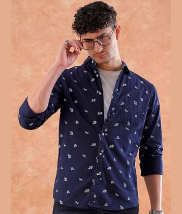 HARDSODA 100% Cotton Regular Fit Printed Full Sleeves Mens Casual Shirt - Blue ( Pack of 1 ) - None