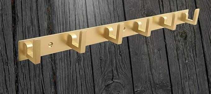 ADISON Bathroom Hooks Stainless Steel, with Golden Finish, Pack of 1, 6 Hooks, Rust Proof, Water Proof, Italian Style Gold Colour Finish Stainless Steel and CORROISON Proof 6 Hooks Plate Pack of 1