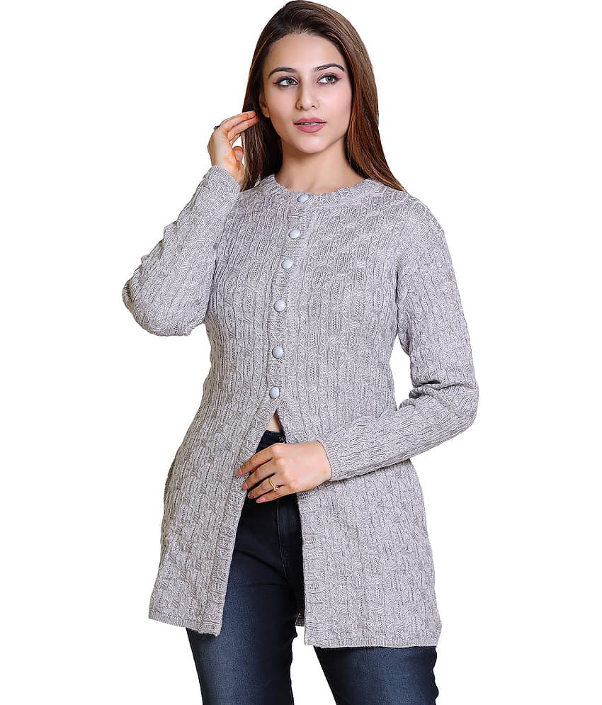 Varenyam Acrylic Grey Buttoned Cardigans -