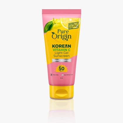 Pure Origin Korean Vitamin C Light Gel Sunscreen with SPF 50 & PA++++| No White Cast | Suitable for Oily, Dry & Combination Skin | Broad Spectrum, Non-sticky & Lightweight | Brightens Skin & Prevents Tan | 50ml Pure Origin Korean Vitamin C Light Gel Suns