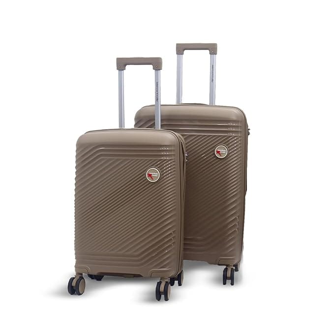 AMERICAN TRAVELLER Tourisalined Trolley Bag| Polypropylene Hard Shell Luggage | Waterproof & Expandable Suitcase for Travel | 8 Smooth Spinner Wheels | Durable Travel Trolley Bag Set (2, Khaki)