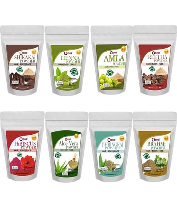 OEHB 100% Natural Amla,Reetha,Shikakai,Bhringraj,Hibiscus,Brahmi,Henna and Aloevera leaf Powder Each 50g