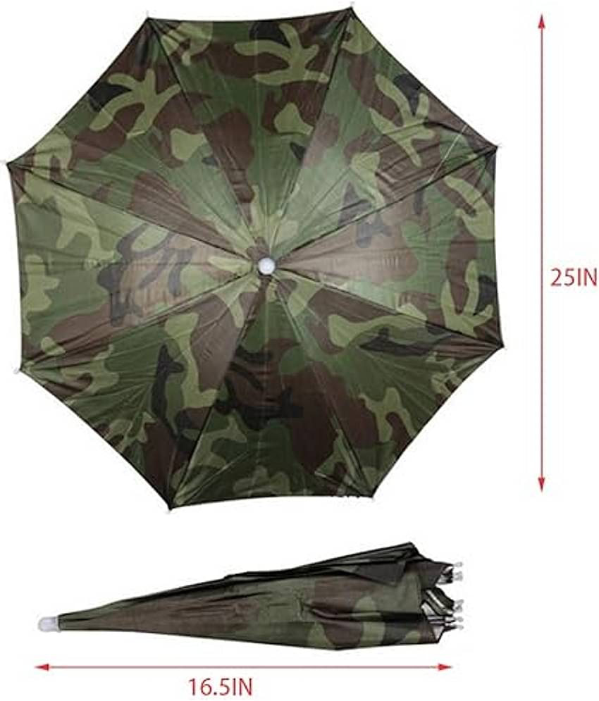 Infispace Headwear Cap Umbrella Army Color Soft Durable, Adjustable Elastic, (21) Size Fits All Ages Plastic Hat Cap Umbrella for Kids, Men/Women and Adults Rain Protection Headwear Hat Umbrella (Army) Pack of 1