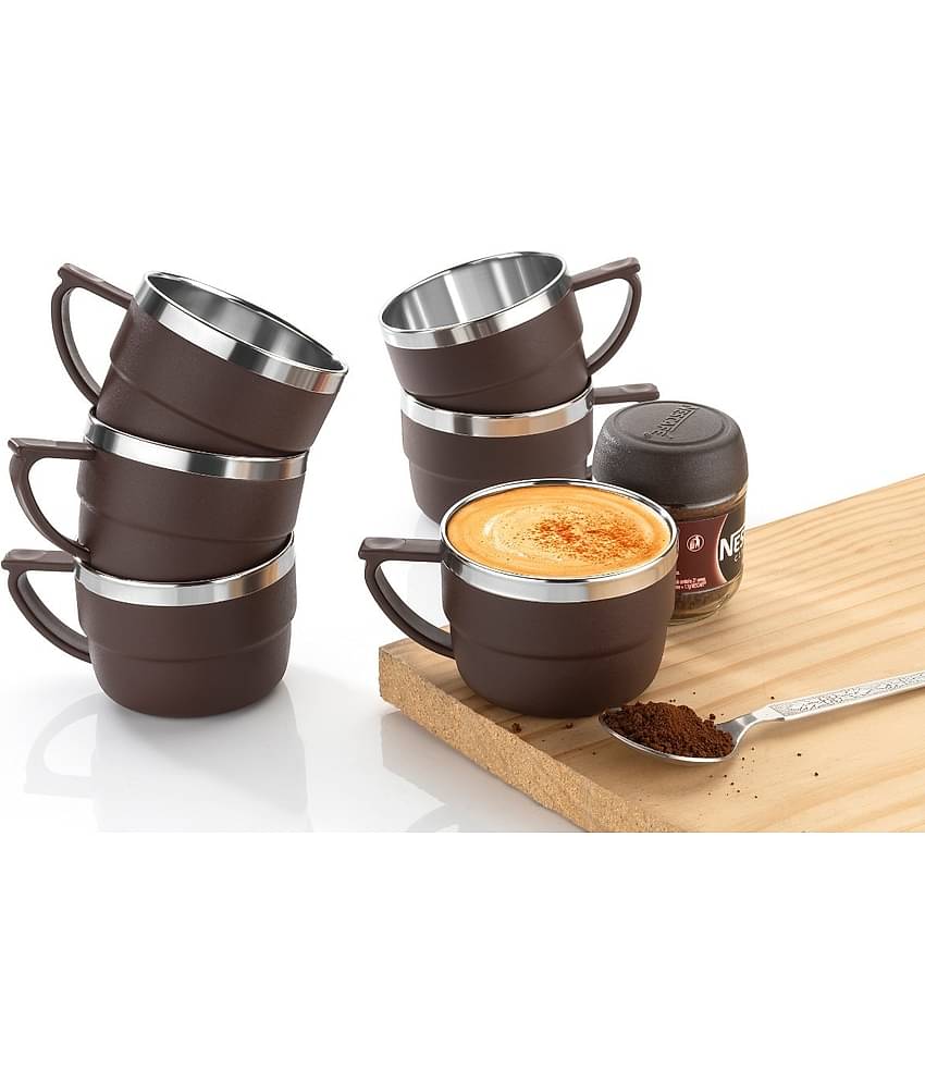 MAGICSPOON Coffee Mug Set Solid Steel Tea Cup 200 ml ( Pack of 6 )