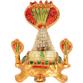 KESAR ZEMS Metal Meenakari Naag With Shree Yantra On Kachua For Goodluck/Showpiece for Pooja and Decoration (10 x 15 x 1