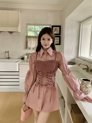 Benedict corset and shirt set-Pink / XS