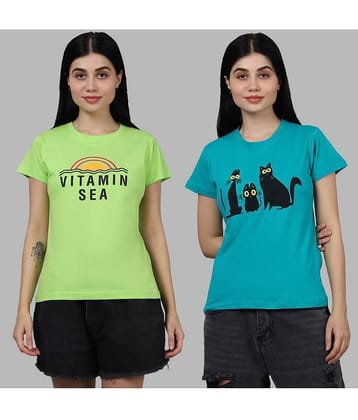 Fabflee Women Cotton Printed Regular Fit Round Neck T-Shirt ( Multi Color )