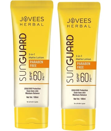 Jovees Herbal Sun Guard Lotion SPF 60 PA+++ 3 in 1, Even Tone Skin For All Skin 100ml (Pack of 2)