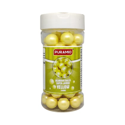 Puramio Glamour Balls Super Jumbo - Yellow (14mm) For Cake Decoration, 125 gm