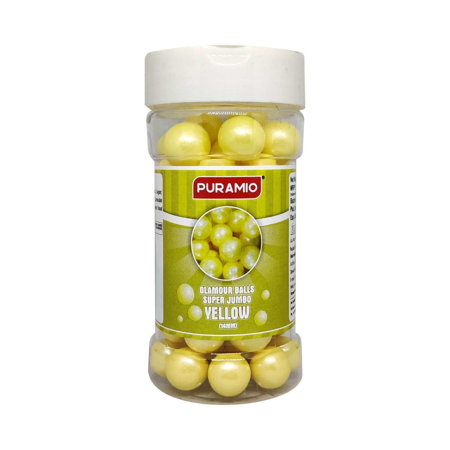 Puramio Glamour Balls Super Jumbo - Yellow (14mm) For Cake Decoration, 125 gm