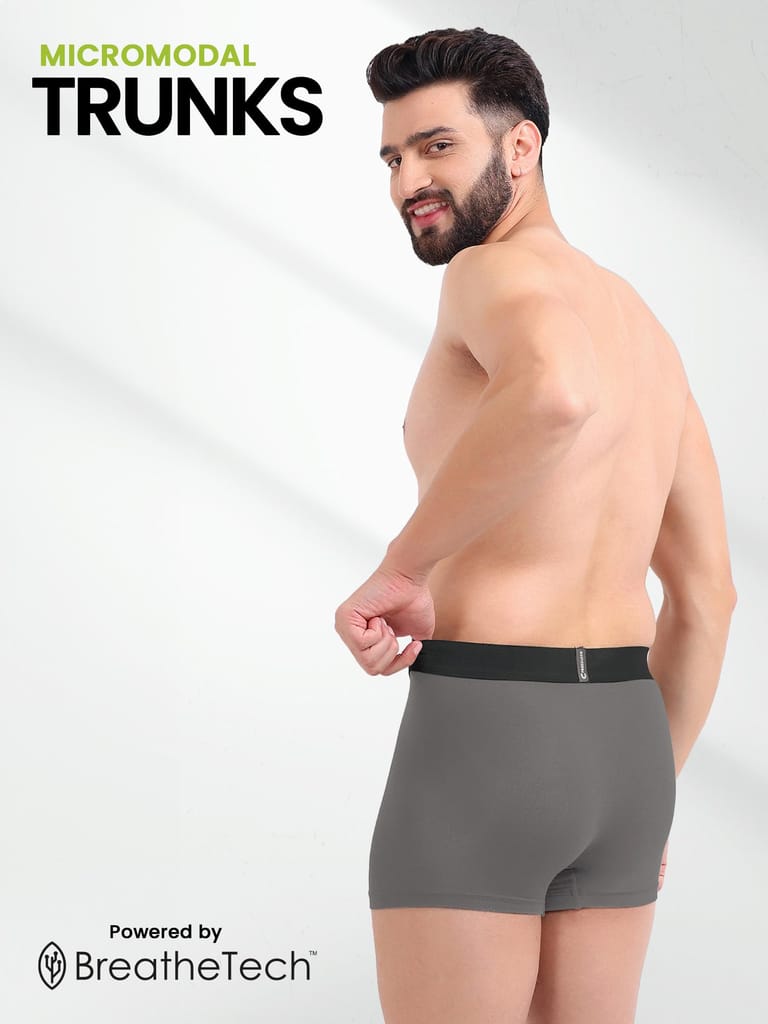 FREECULTR Men's Underwear Anti Bacterial Micromodal Airsoft Trunk - Non Itch No Chaffing Sweat Proof - Pack of 1-Smoke Grey