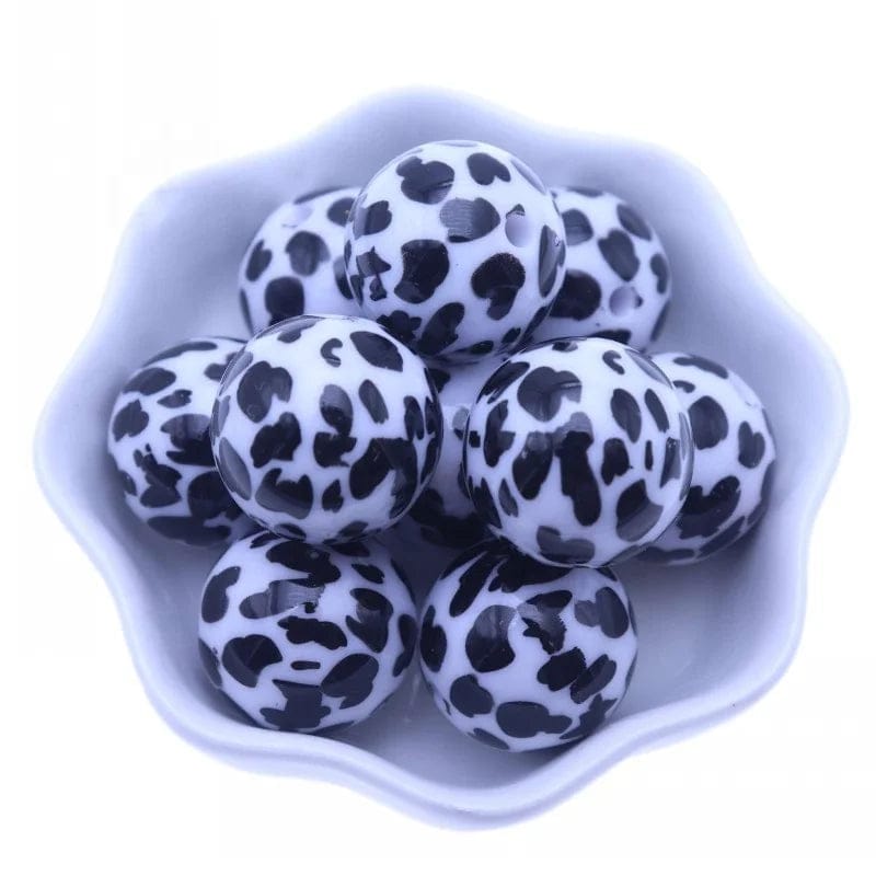 New 20mm Round White Black Fashion Loose Chunky Gumball Bubblegum Print Cow Acrylic Beads For Children Necklace