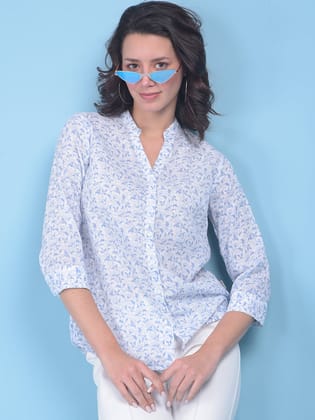 Blue Floral Print Shirt-XL / Blue