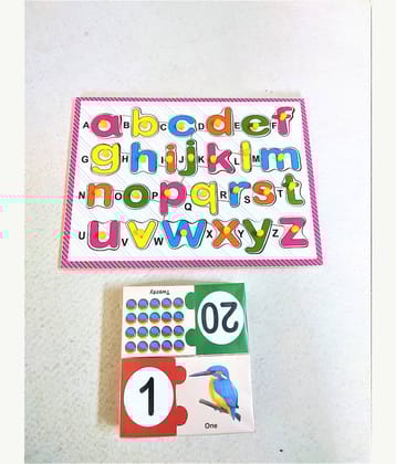 Peters Pence WOODEN ENGLISH ALPHABET PUZZLE Board and NUMBER PUZZLE CARDS FOR KIDS PRE PRIMARY EDUCATION