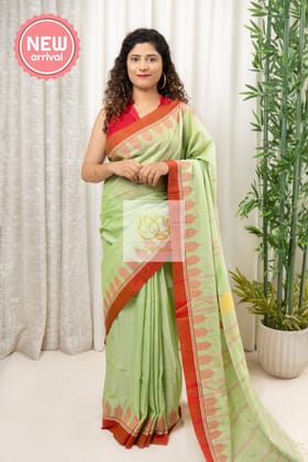 Pure Cotton Mercerised Handwoven Moirangphee Saree - Green
