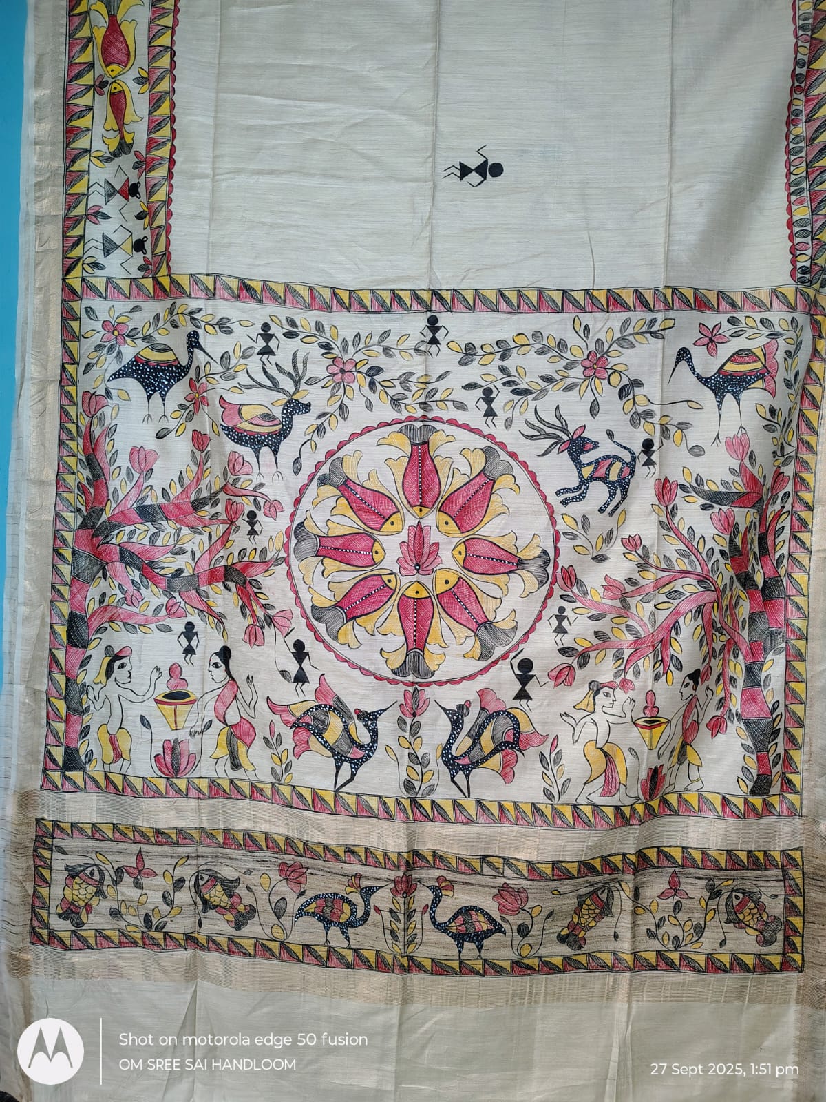 Tussar Munga Silk Saree with Jharkhandi Sohrai Hand Painting