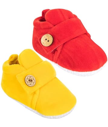 Neska Moda Set Of 2 Pair Baby Boys & Baby Girls 6 To 9 Months Velvet Booties (Red,Yellow) -BT784andBT786