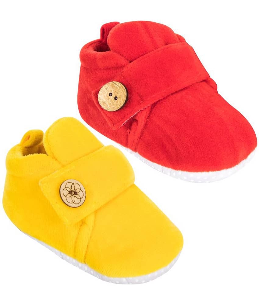 Neska Moda Set Of 2 Pair Baby Boys & Baby Girls 6 To 9 Months Velvet Booties (Red,Yellow) -BT784andBT786