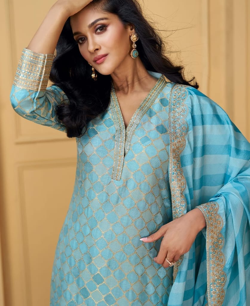 Trending Festival Wear Straight Suit For Women Sky Blue