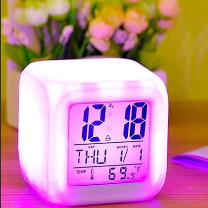 Color Changing Digital LED Alarm Clock for Table Home Decor Desk Night Table Watch Temperature/Day/Month/Date/Time/Alarm ( Without Cell ) Color Changing Digital LED Alarm Clock for Table Home Decor Desk Night Table Watch Temperature/Day/Month/Date/Time/Alarm ( Without Cell )