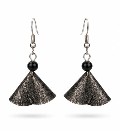 PUSPA HANDICRAFTS WORLD Handmade Fish Scale-Craft Earrings | Black Leaf-Shaped Traditional Earrings
