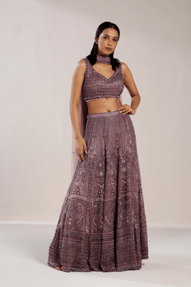 EMBROIDERED VIOLET LEHENGA SET-XS
