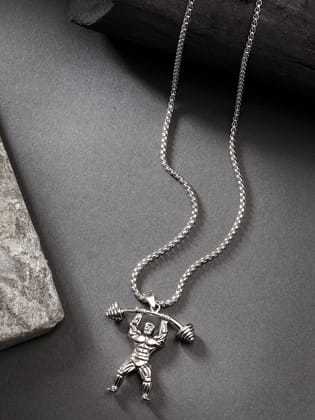 NVR Men Silver-Plated  Stainless Steel Hanuman Pendant with Chain-Silver / Male / Adults