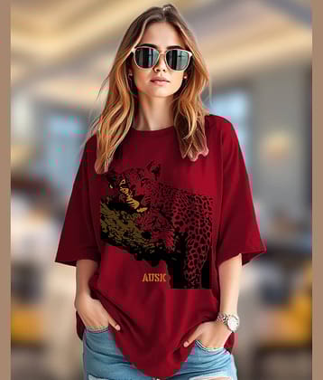 ENITOR Women Cotton Blend Printed Oversized Round Neck T-Shirt ( Teal )