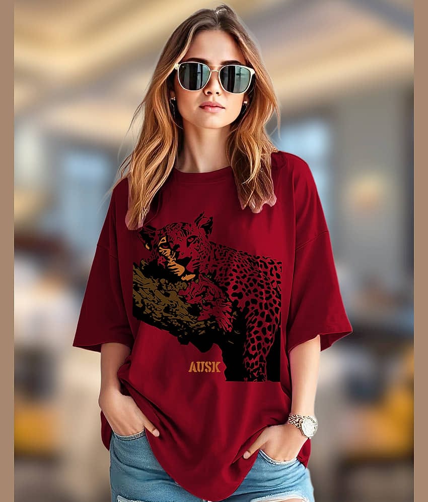 ENITOR Women Cotton Blend Printed Oversized Round Neck T-Shirt ( Teal )