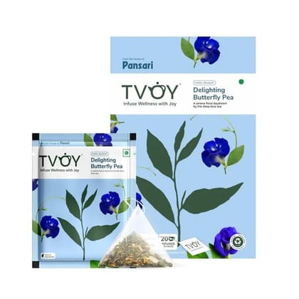 TVOY Butterfly Pea Flower Herbal Green Tea  Caffeine-Free Blue Herbal Infusion, 20 Biodegradable Pyramid Tea Bags, Rich in Antioxidants, Supports Skin Health & Stress Relief, Blue Tea Bags