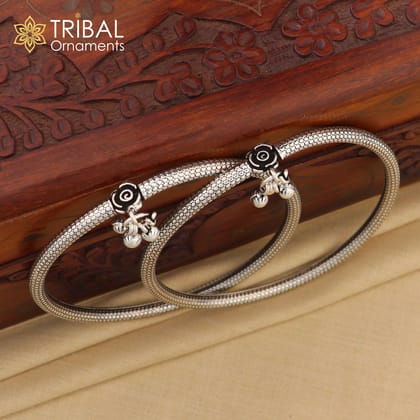 925 sterling silver flower design customized foot bracelet anklet kada hanging drops belly dance ethnic jewelry nsfk127