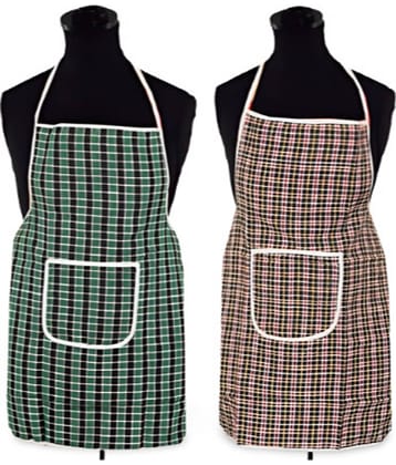 CreadCraft Cotton Checks Kitchen Apron with 1 Center Pocket ( Pack of 2 )