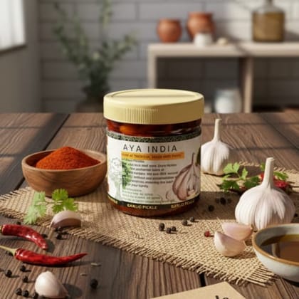 Baya India Garlic Pickle 350g | Homemade Lehsun ka Achar | Traditional Indian Sour & Tangy Pickle | No Preservatives | Made with Mustard Oil & Natural Spices