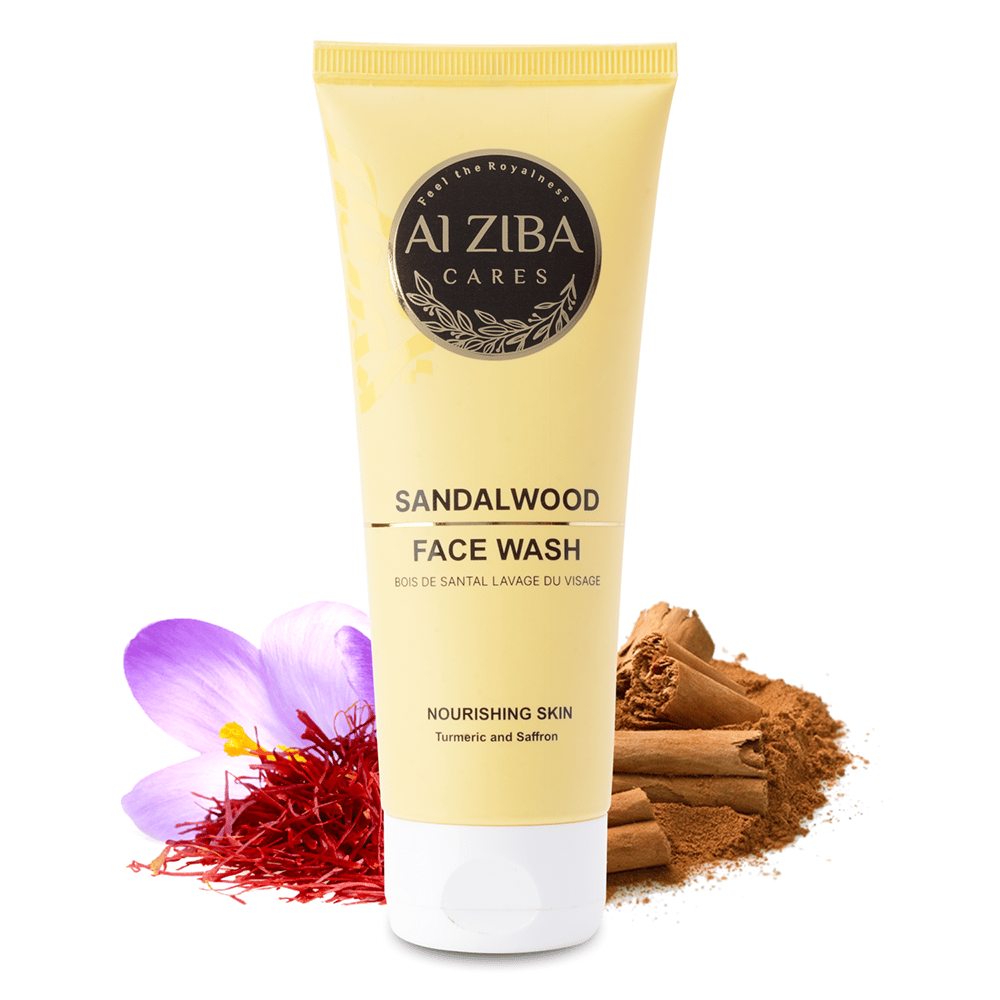 ALZIBA CARES Sandalwood Face wash with SaffronTurmeric Extracts & Citric Acid | Effective for skin Cleansing, Brightening and Nuourishing | 100 ML | for Men and Women, All Season & all Skin Types